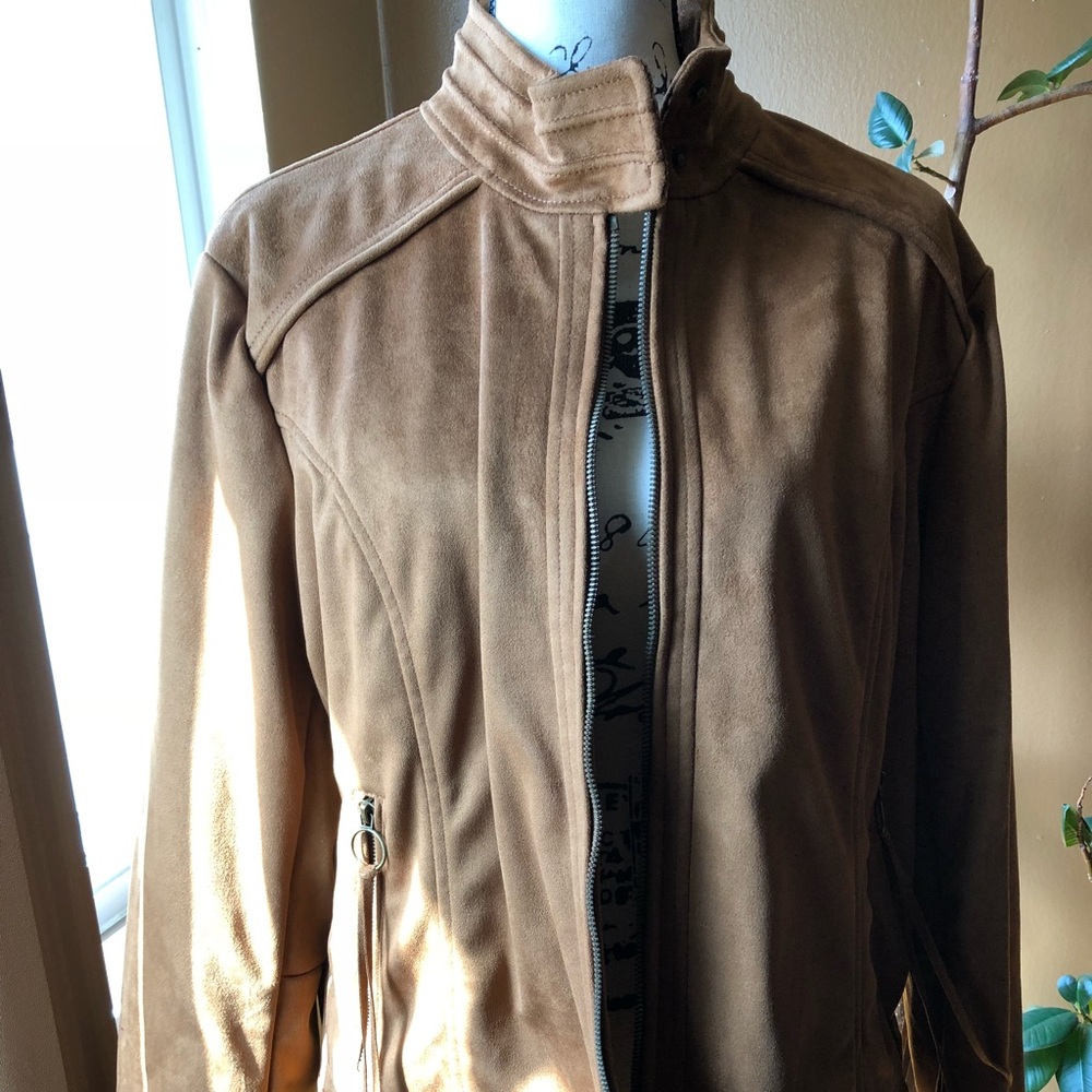 NWT RACHEL ROY VEGAN SUEDE FRINGE COGNAC JACKET